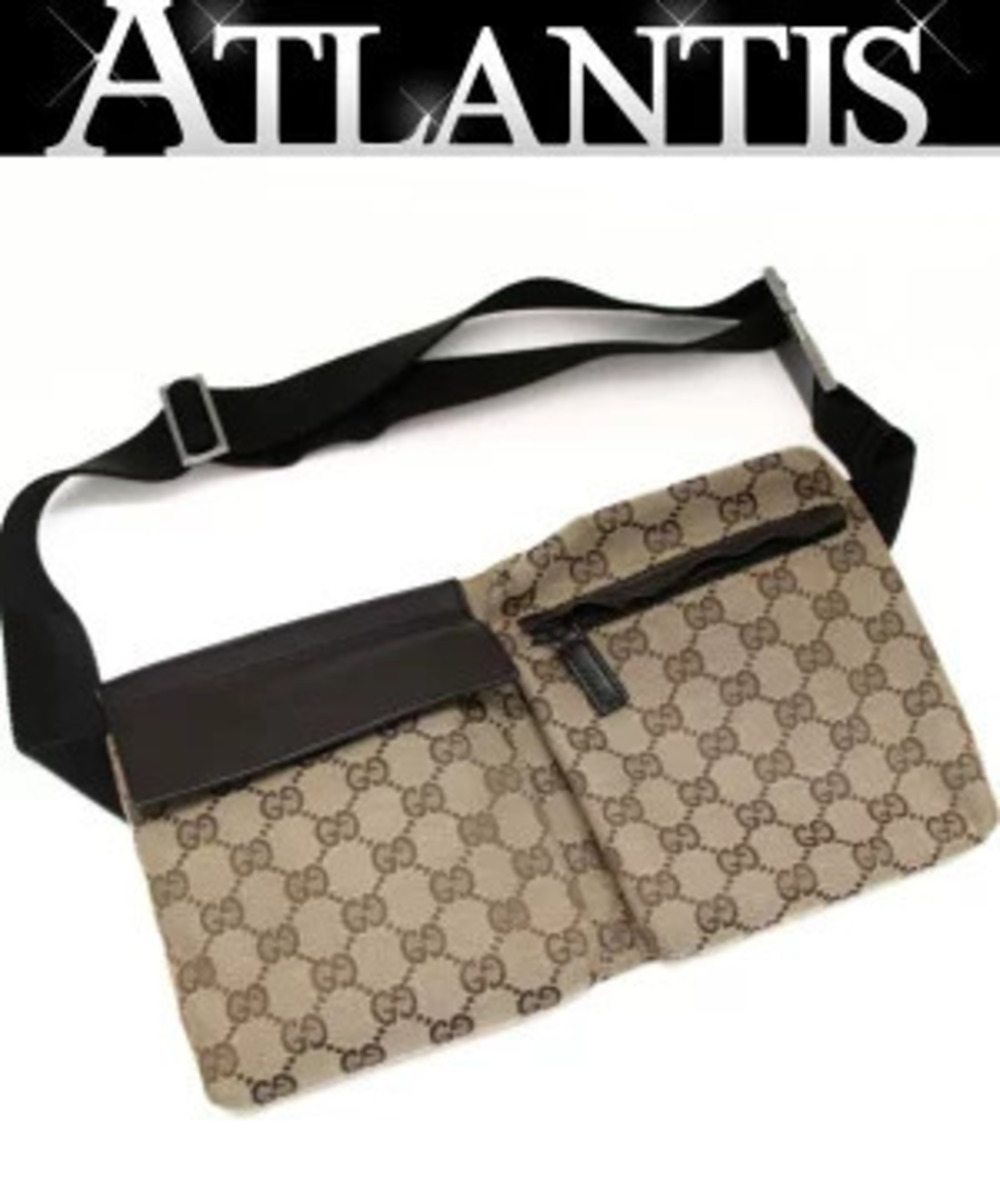 Gucci GG waist Pouch Clutch shoulder bag canvas leather brown
